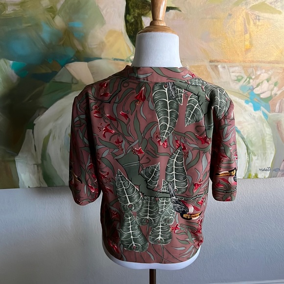 Carole Little vintage 90s silk safari toucan leaf print top small - Picture 2 of 16